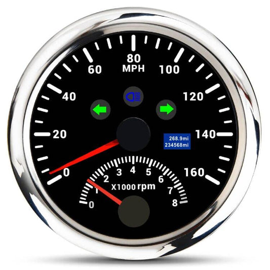 ARTILAURA GPS Speedometer 0-160MPH with Tachometer 8000 RPM, 85mm 3 3/8" Boat GPS Speedometer Car for AUTO Marine (Black) - color: Black and Silver, size: 160MPH and 8000RPM
