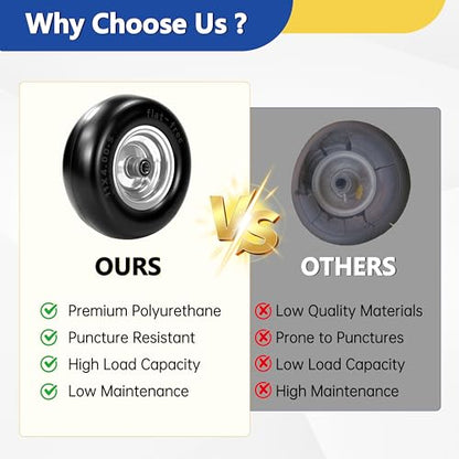 2 Pcs 11x4.00-5 Flat Free Lawn Mower Tire and Wheel, 3/4" & 5/8" Bearings - size: 2 Pcs 11x4.00-5 Flat Free