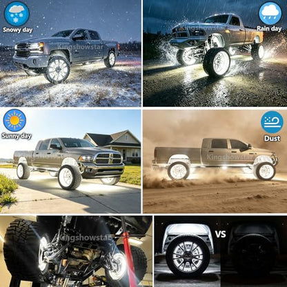New 4Pcs 15.5in 5 Row Wheel Lights for Truck Car,150W Ultra-Bright LED Wheel Ring Light App & Remote Dual Zone Control, Waterproof IP68 Hub Rim Lights Underglow Lighting Kit - size: 15.5in 5row