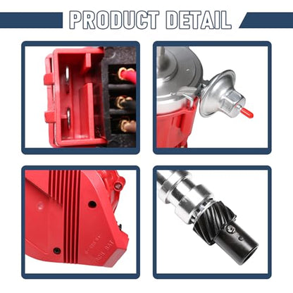 HEI Distributor Replacement For Chevy SBC BBC 283 305 307 327 350 400 small blocks 396 427 454 big blocks V8 65k Coil 7500RPM Red Cap Super Coil Racing Ignition Distributor Replace JM6500R PE350R