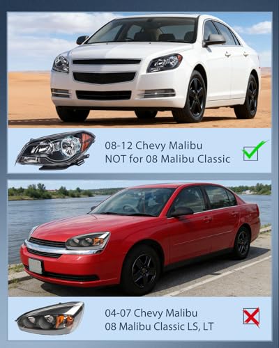 Nilight Headlight Assembly Compatible with 2008-2012 Chevy Malibu - color: Black Housing Amber Reflector, size: 2008-2012 Chevy Malibu