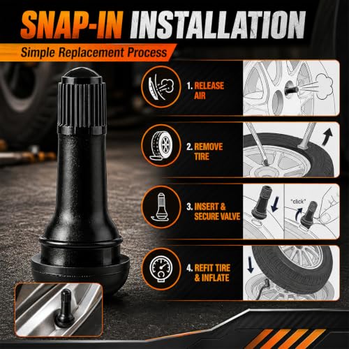 8PCS TR413 Tubeless Tire Valve Stems, Rubber Snap-in Automotive Valve Stem Replacement Kit, Universal Vehicle Tires Valves Stems Accessories for 0.453 inches 11.5mm Rim Holes(TR413) - size: TR413