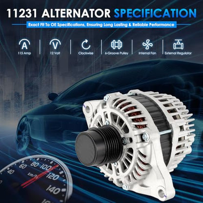 Car Alternator 11231 115A Fit for Jeep Patriot for Dodge Avenger - size: #11231N, 11231 Alternator