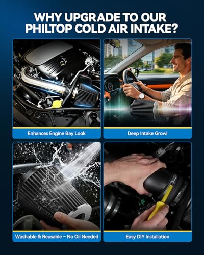 PHILTOP 4" Cold Air Intake Kit Fit for 2000-2006 Chevrolet Suburban 1500 - color: Black, size: 2002-2007 Chevrolet Silverado 1500 4.8L/5.3L