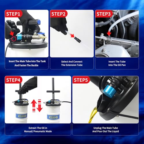 6.5 L Oil Extractor-Pneumatic/Manual Vacumm Fluid Extractor Fluid Change Pump with Four Extended Oil Suction Hoses,One Brake Bleeding Hose,and One Auxiliary Extension Hose for Fluid Extractio
