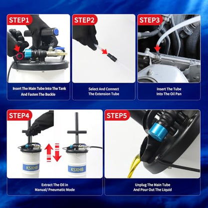 6.5 L Oil Extractor-Pneumatic/Manual Vacumm Fluid Extractor Fluid Change Pump with Four Extended Oil Suction Hoses,One Brake Bleeding Hose,and One Auxiliary Extension Hose for Fluid Extractio