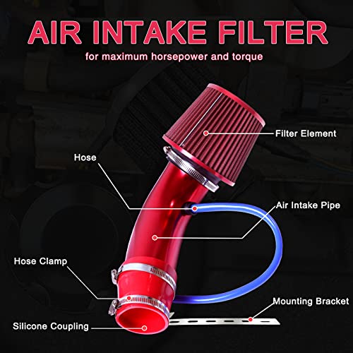 3 Inch Universal Cold Intake Pipe Induction High Flow Pipe Kit (Red) - color: Red Intake