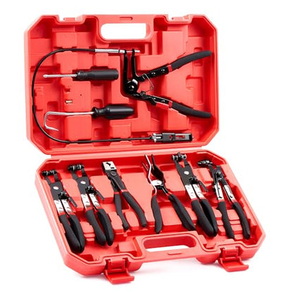 OMT Hose Clamp Pliers, 9Pc Automotive Remover Set With Flexible Wire - color: Black