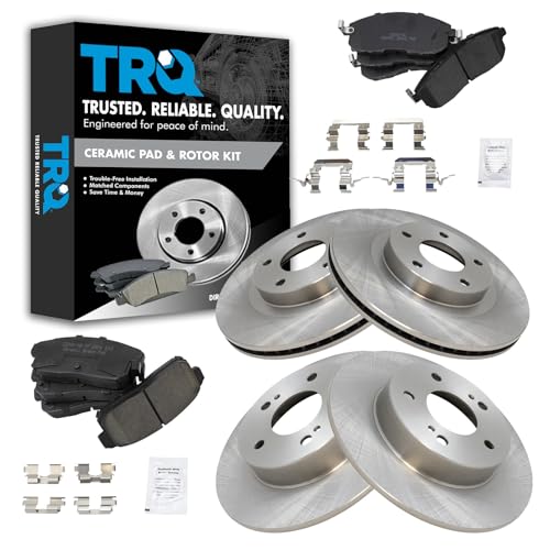 TRQ Front and Rear Brake Pad and Rotor Set Ceramic Vented Solid Rotors - style: BKA11178