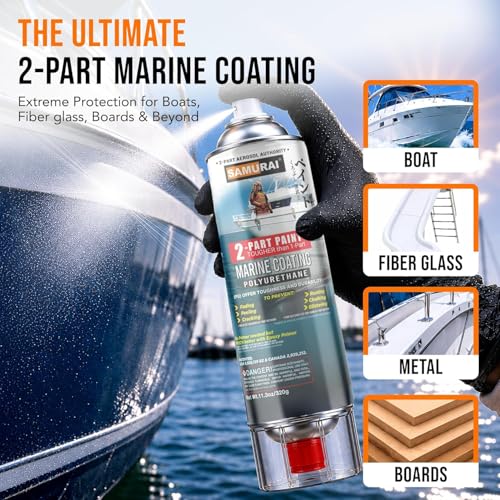 SAMURAI Marine Spray Paint - 2K Clear Gloss, UV Resistant - Pack of 1 Can