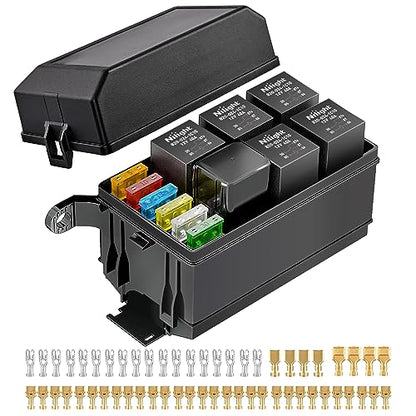 Nilight 12V Fuse Relay Box 6 Relays 6 Slots ATC ATO Blade Fuse Holder 4Pin 5Pin Terminal 40A Relay Waterproof Block Kit Universal for Automotive Car Truck Camper Marine Boat - color: Fuse and Relay Block