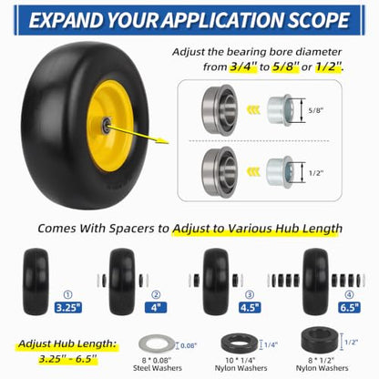 GICOOL 13x5.00-6 Flat Free Front Tire and Wheel for Zero Turn Mower, 2PK - size: 13x5.00-6 Flat-free Tire - 2 Pack