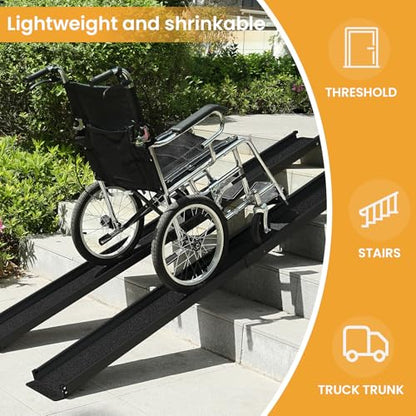 Wheelchair ramp 7FT, Lightweight, Retractable and Portable, can be Used for Wheelchair ramps, Comes with a Handbag-Black - size: 7FT