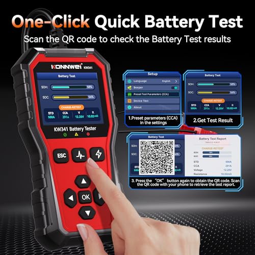 KONNWEI KW341 6V 12V 24V Automotive Battery Tester, Car Battery Load Tester - size: 7.68*3.74*2.17 inch