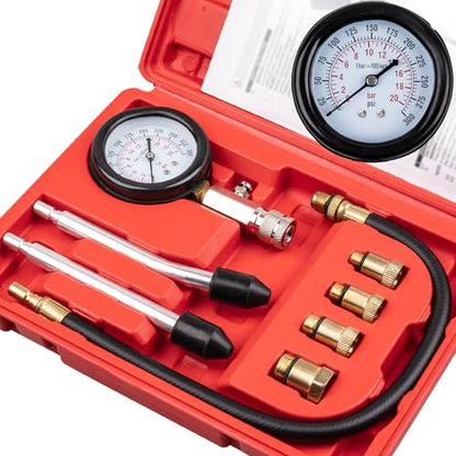 Clatoon 8pcs Petrol Engine Cylinder Compression Tester Kit 0-300PSI