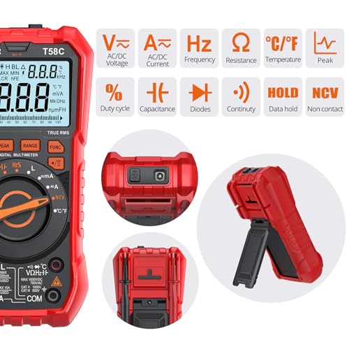 Proster 9999 Counts TRMS Multimeter NCV Auto-Range with Inductance - color: Red, size: 9999Counts