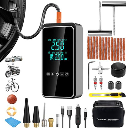 Tire Inflator Portable Air Compressor with Tire Repair Kit - size: 35pcs