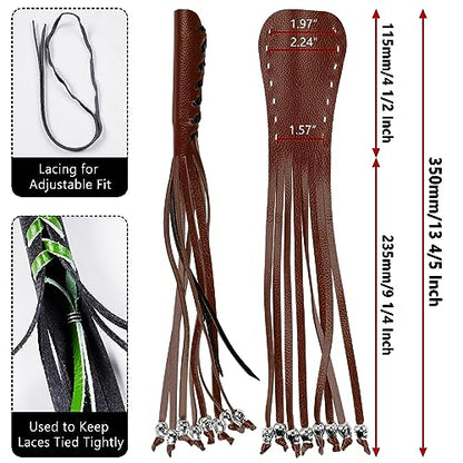 2 PCS Faux Leather Motorcycle Lever Covers With Fringes and Skulls - Brake Clutch Grip Tassels Handlebar Handle Wraps - color: Brown & Black Laces*1 & Brown Laces*1