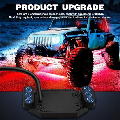 Nilight RGB LED Rock Lights Kit 8PCS Bluetooth App Control Multicolor - color: RGB 3LED w/Magnetic base, size: 8 Pods