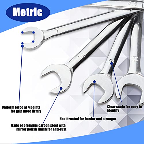 SPEEDWOX Mini Double Open End Wrench Set Metric 4mm-11mm 10pcs Super-Thin Angle Head Spanner with Storage Pouch for Assembling Furniture Small Equipment Silver GDOMW10-1394 - size: Double Open End Metric 10-Piece