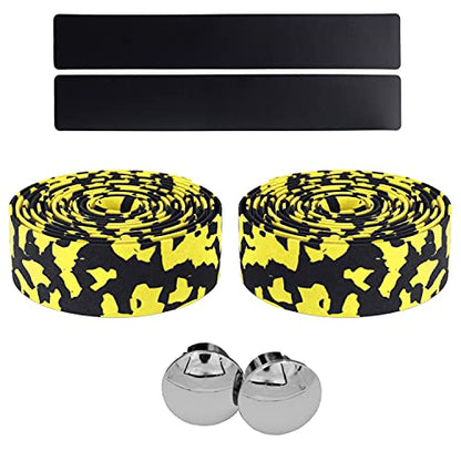 KINGOU Black & Yellow Camouflage EVA Road Bike Handlebar Tape with Bar Plugs - 2PCS Per Set - color: black&yellow