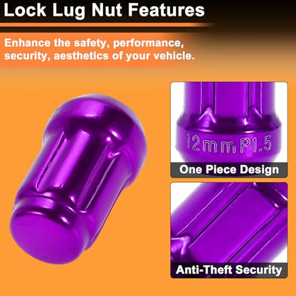M12x1.5 Wheel Locking Nut with 1 Socket Key for Honda for Toyota Anti-Theft Tyre Tire Lock Nuts Removal Tool Purple 1 Set - color: Purple
