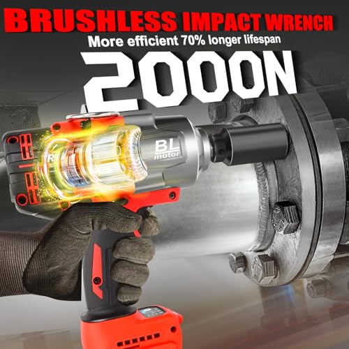 Cordless Impact Wrench 1/2" Compatible with Milwaukee 18V Battery - color: Red 2000n 1/2in