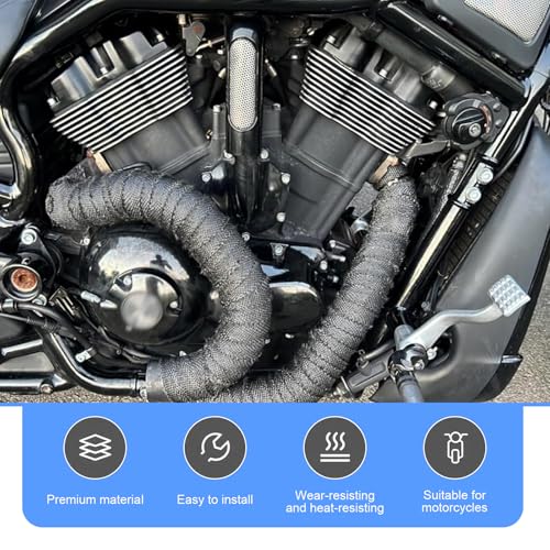 Motorcycle Exhaust Heat Wrap, 16.4 Ft Heat Insulation Protective Wrap with Ties, Cuttable High-temperature Resistant Shield Tape, DIY Modification Part for Most Motorcycles (Black)