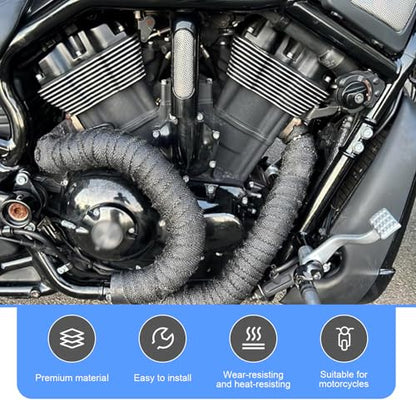 Motorcycle Exhaust Heat Wrap, 16.4 Ft Heat Insulation Protective Wrap with Ties, Cuttable High-temperature Resistant Shield Tape, DIY Modification Part for Most Motorcycles (Black)