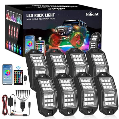 Nilight RGB LED Rock Lights Kit 8 PCS 18LED Wide Angle Wheel Well Light - color: RGB 18LED, size: 8 Pods