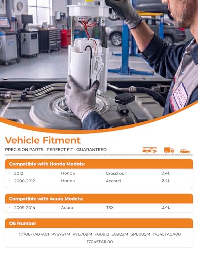 AutoExact Fuel Pump Assembly Compatible with 2008-2012 Honda Accord 2.4L 2009-2014 Acura TSX 2.4L 2012 Honda Crosstour 2.4L with sending unit fuel Replaces 17708-TA0-A01 P76767M - size: 08-19 Accord/Acura