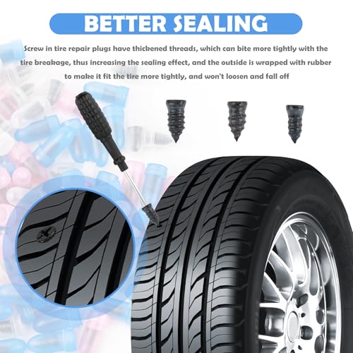 100PCS Tire Repair Kit,Self-Service Tire Screw Plug Repair Kit Includes 3-Size Plugs & Screwdrivers,Professional Screw in Tires Plugs Kits for Quick Repairing Tires Puncture