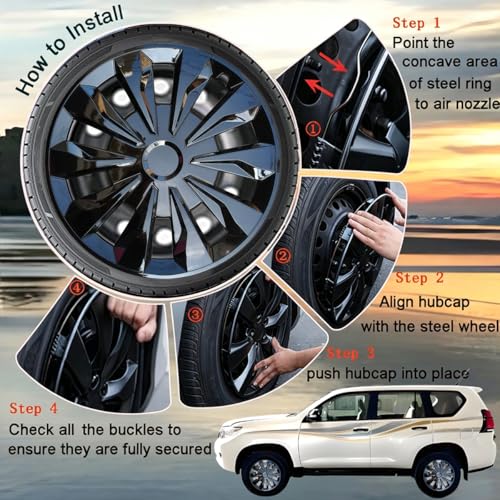 16 inch Hubcaps ABS Replacement for Steel Wheel（Non-Alloy） Snap-on Set of 4 - color: FF-Black, size: 16-inch