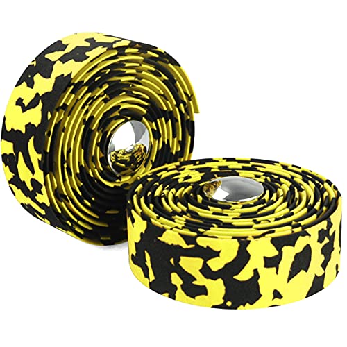 KINGOU Black & Yellow Camouflage EVA Road Bike Handlebar Tape with Bar Plugs - 2PCS Per Set - color: black&yellow