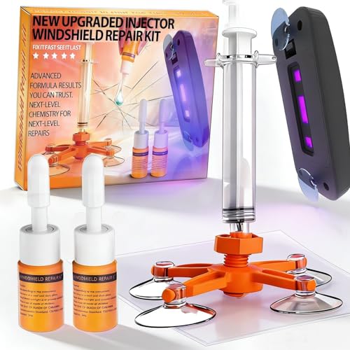 Windshield Chip Repair Kit 2 Packs, Quick Car Windshield Repair Kit with Suction Cup, Glass Crack Repair Tool for Chips, Bullseye, Star Cracks and Scratches（Cornflower）