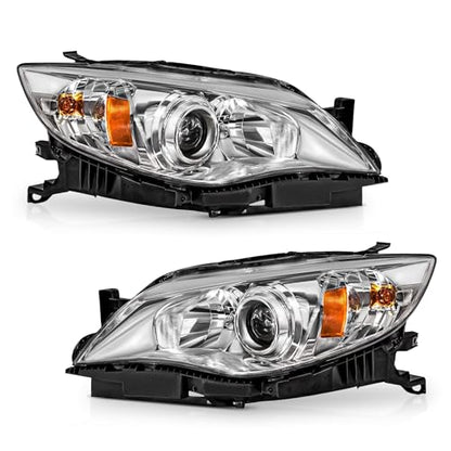 PartsFlow Pair Halogen Headlight Compatible With 2008-2011 Subaru Impreza - color: For 08-11 Subaru Impreza Outback Chrome Housing