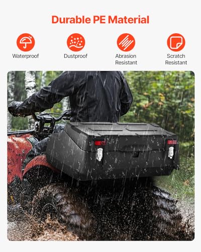 VEVOR ATV Rear Storage Box, 95L ATV Rear Cargo Box with Padded Backrest, Waterproof LLDPE and Lockable Gear Storage Box Fit Most ATVs with Rear Rack, Compatible with ATV, UTV, Can-Am Vehicles