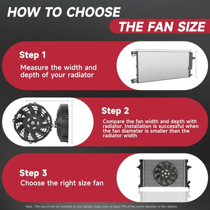 VibeUp 10" Inch Universal Slim Pull Push Racing Electric Radiator Fan Engine Cooling, 12V Mount Kit, Black - size: 10 Inch