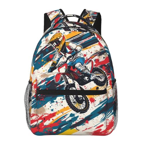 Motocross Dirt Bike Backpack, Travel Backpacks Laptop Rucksack for Women, School Bookbag for Kids Girls Boys Teens, Motorcycle Rider Back Pack Accessories Bag for Work, Ideal Gifts for Racing Lovers - color: Motocross