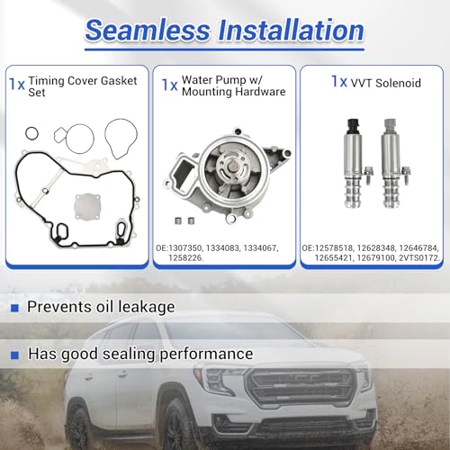 2.4 Ecotec Timing Chain Kit Water Pump VCT Solenoid Actuator Gear Compatible with 2009-2017 Chevy Equinox Malibu Cobalt Impala HHR, GMC Terrain, Buick Lacrosse Regal Verano 2.2L 2.4L Replace 9-4201S - size: 9-4201S w/Water Pump