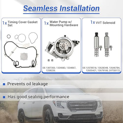 2.4 Ecotec Timing Chain Kit Water Pump VCT Solenoid Actuator Gear Compatible with 2009-2017 Chevy Equinox Malibu Cobalt Impala HHR, GMC Terrain, Buick Lacrosse Regal Verano 2.2L 2.4L Replace 9-4201S - size: 9-4201S w/Water Pump