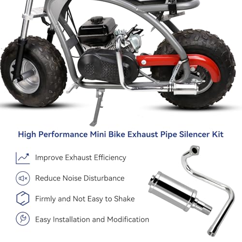 Left Long Exhaust Pipe Muffler Compatible with Predator 212cc 196cc Coleman CT200U RB200 Baja MB200 RT200 Mini Bike 6.5HP GX160 GX200 Performance Parts with Heat Shield Tape Main Jet Kit - color: Silver