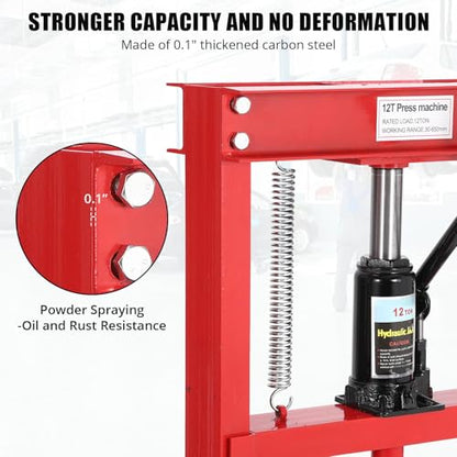 12-Ton Hydraulic h-Frame Shop Press, Adjustable Garage Floor Press