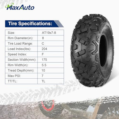 MaxAuto 19x7-8 ATV Tires 19x7.00-8 Mini Bike Tires AT19x7-8 Tire 19x7x8 UTV Off-Road Tire, 6Ply Tubeless, Set of 2 - size: 19x7-8