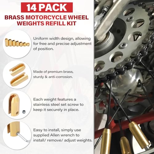 12 Pack Brass Motorcycle Wheel Weights Refill Kit - 6 Sizes