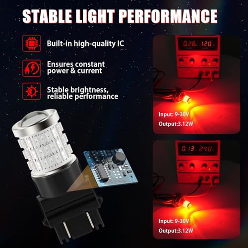 iBrightstar 3157 LED Bulb Red, 3057 LED Brake Lights Bulbs Super Bright for Rear Brake Lights and Tail Lights, 2 Pack - color: Red, size: 3157