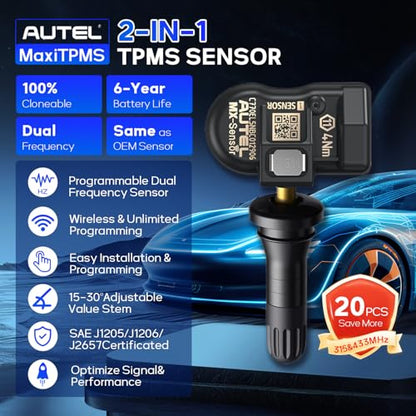 Autel MX-Sensor 20 Pack TPMS Sensors 2-in-1 315/433MHz Press-in Rubber Stem