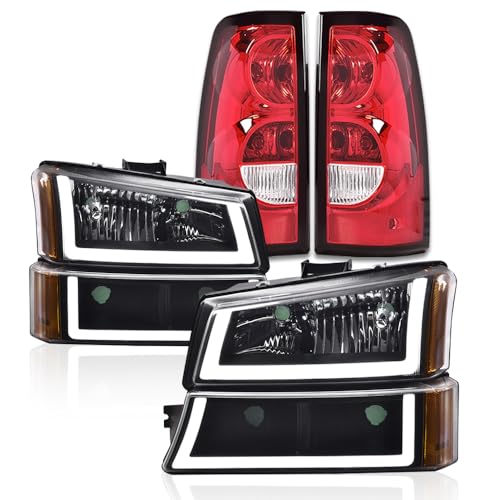 G-PLUS LED Headlights Assembly & Tail Lights Fit Chevy Silverado 1500 1500 HD 2500 2500 HD 2003-2006, Clear Lens Black Housing Amber Reflector Headlamps Assembly Red Taillights - color: Clear Lens Black Housing Amber Reflector & Red, size: U LED