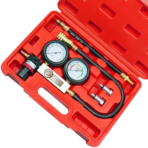 JIFETOR Cylinder Leak Down Tester Kit Professional Dual Pressure Gauges - color: Red