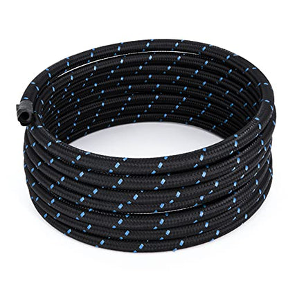 20FT 6AN 3/8 CPE Nylon Stainless Steel Braided Fuel Line Hose, Black & Blue - color: Black & Blue